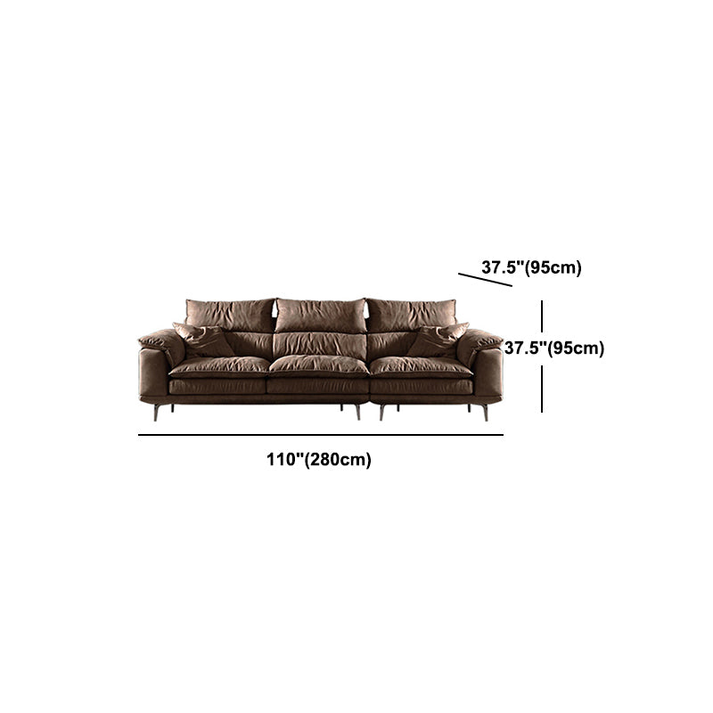 Fabric Pillow Top Arm Sectional Sofa 37.4"High Cushion Back Sofa,Brown