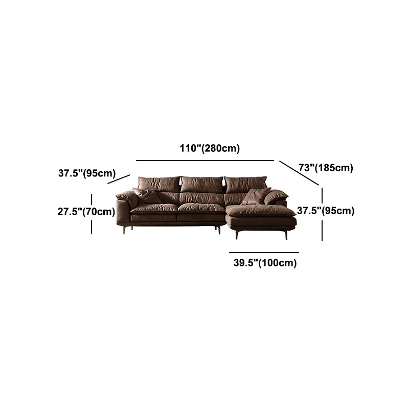 Fabric Pillow Top Arm Sectional Sofa 37.4"High Cushion Back Sofa,Brown