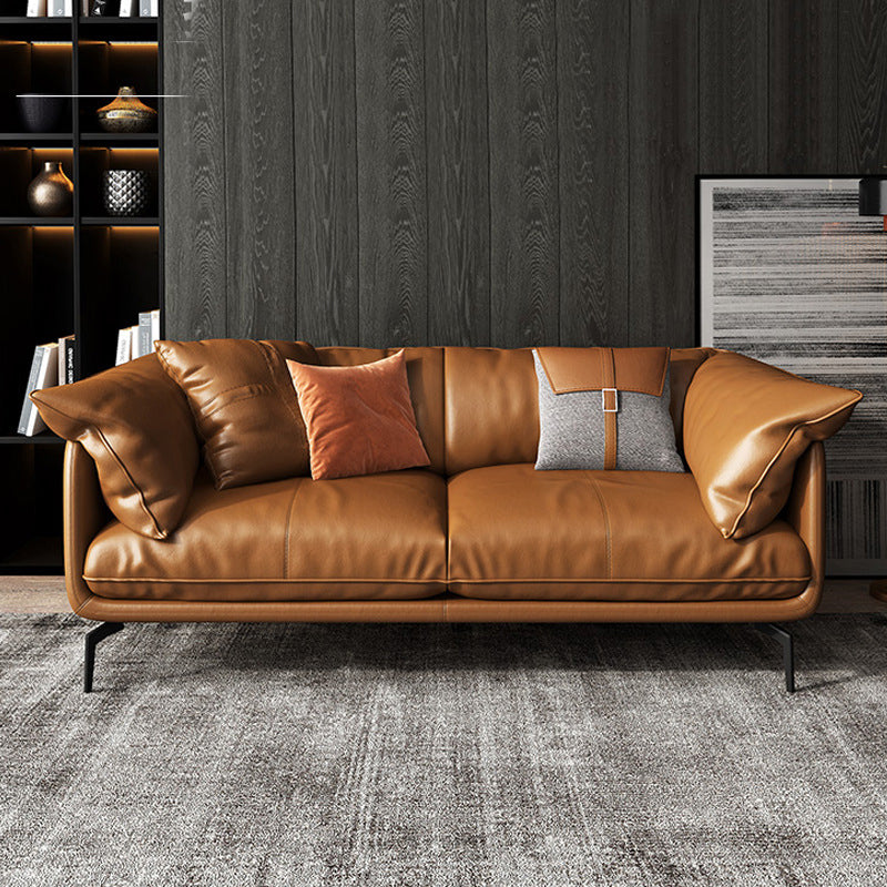 Scandinavian Orange Pillow Top Arm Sofa/Sectionals with Cushions Metal Legs