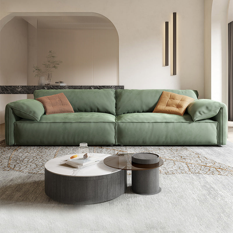 Stationary Slipcovered Living Room Pillow Top Arm Green Cushions Sofa