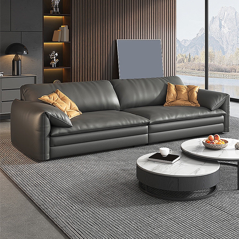 Stationary Stain Resistant Genuine Leather Pillow Top Arm Seating