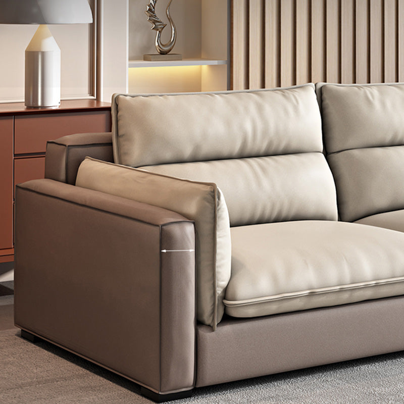 Stain Resistant Beige Stationary Faux Leather Living Room Square Arm Seating