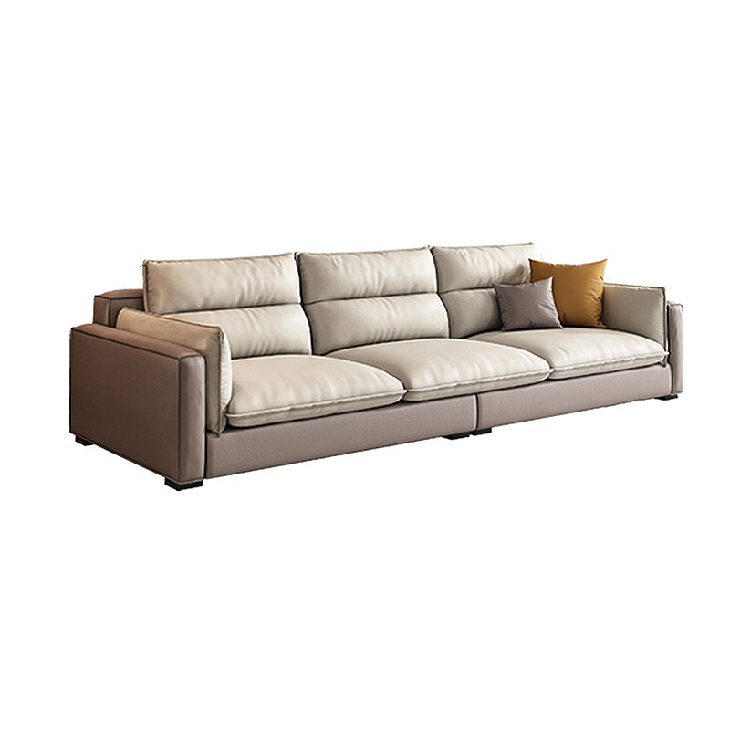Stain Resistant Beige Stationary Faux Leather Living Room Square Arm Seating