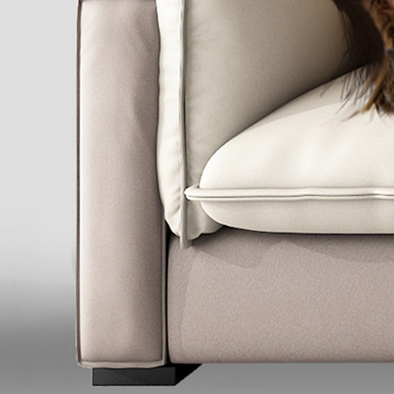 Stain Resistant Beige Stationary Faux Leather Living Room Square Arm Seating