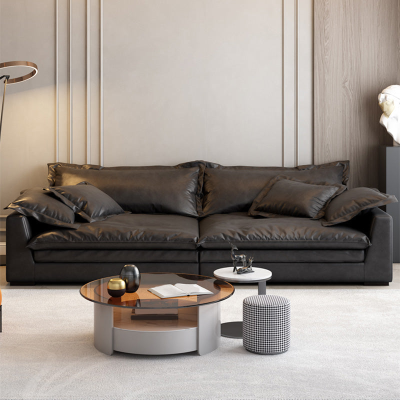 Stationary Stain Resistant Faux Leather Living Room Square Arm Black Sofa