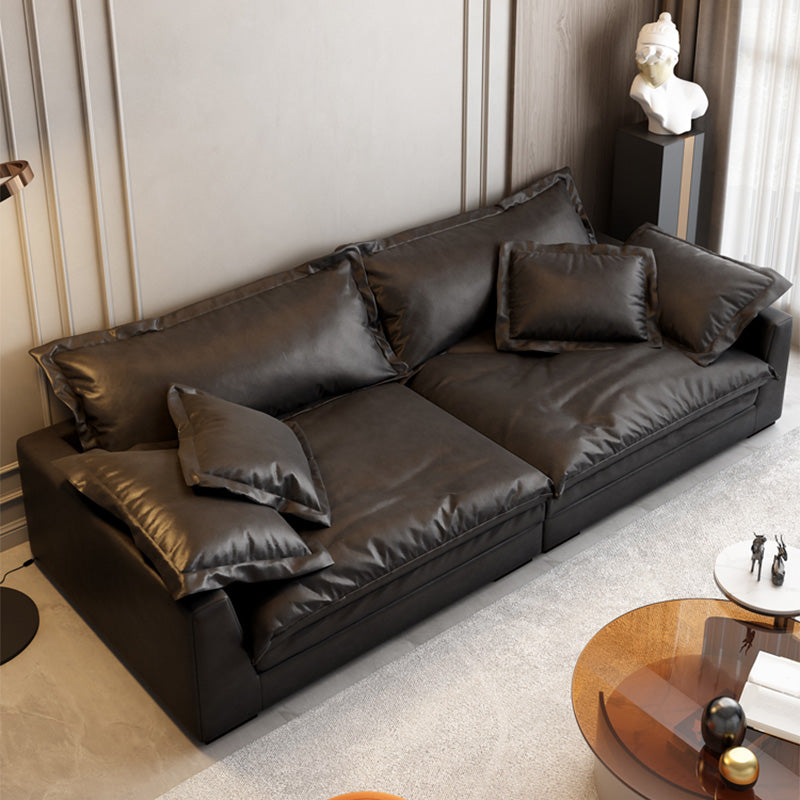 Stationary Stain Resistant Faux Leather Living Room Square Arm Black Sofa