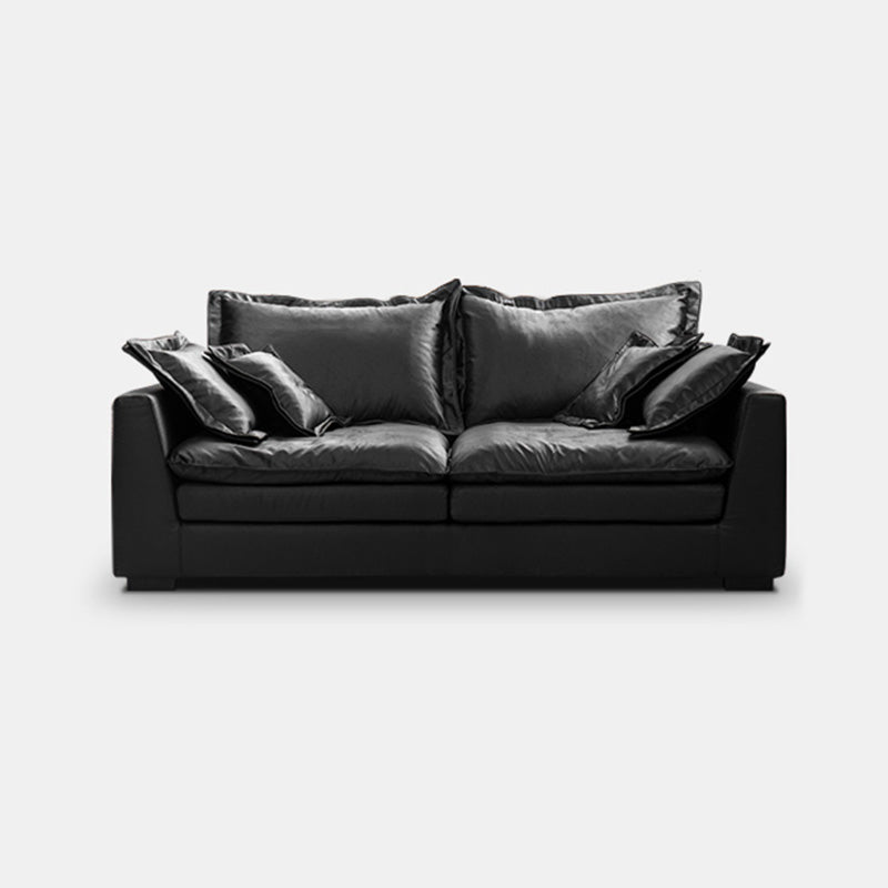 Stationary Stain Resistant Faux Leather Living Room Square Arm Black Sofa