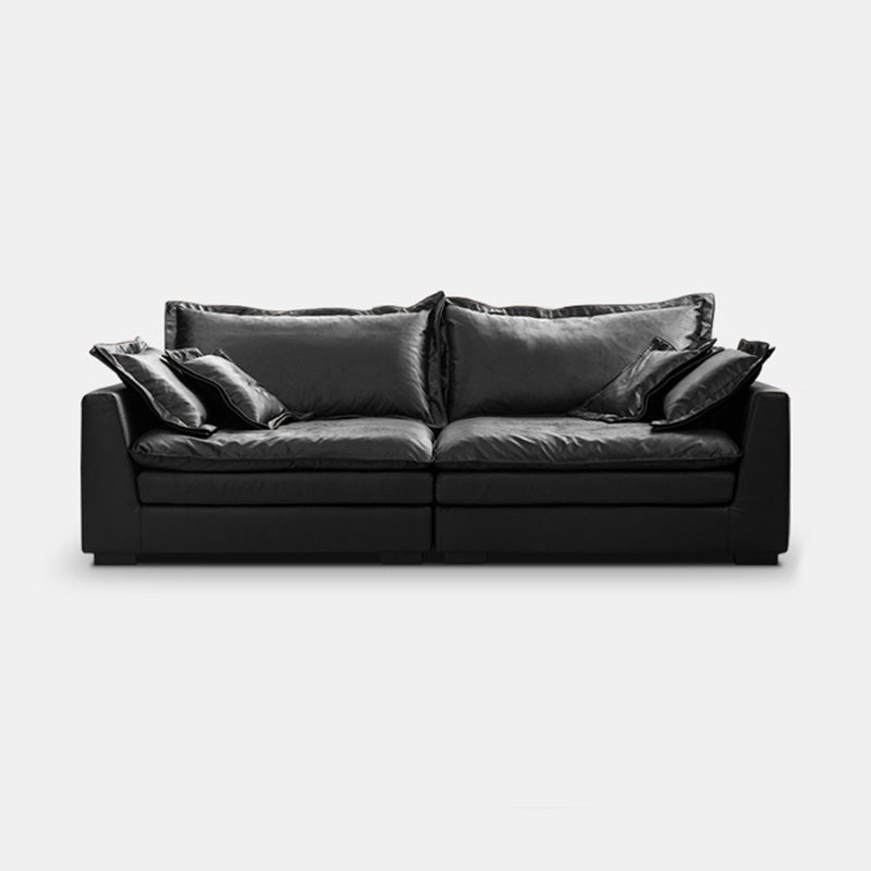 Stationary Stain Resistant Faux Leather Living Room Square Arm Black Sofa