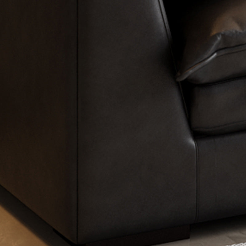 Stationary Stain Resistant Faux Leather Living Room Square Arm Black Sofa