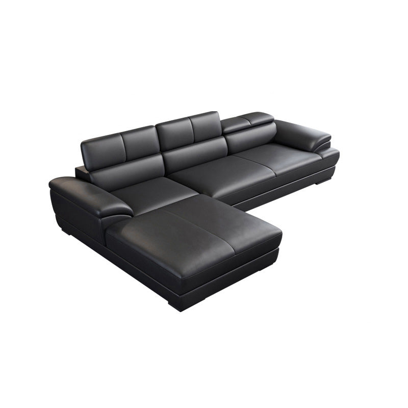 Genuine Leather Pillow Top Arm Sectional Sofa 27.55"High Cushion Back Sofa,Black