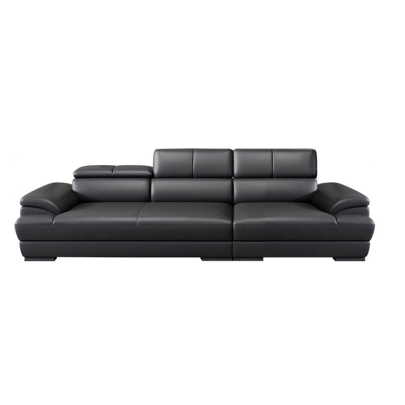 Genuine Leather Pillow Top Arm Sectional Sofa 27.55"High Cushion Back Sofa,Black