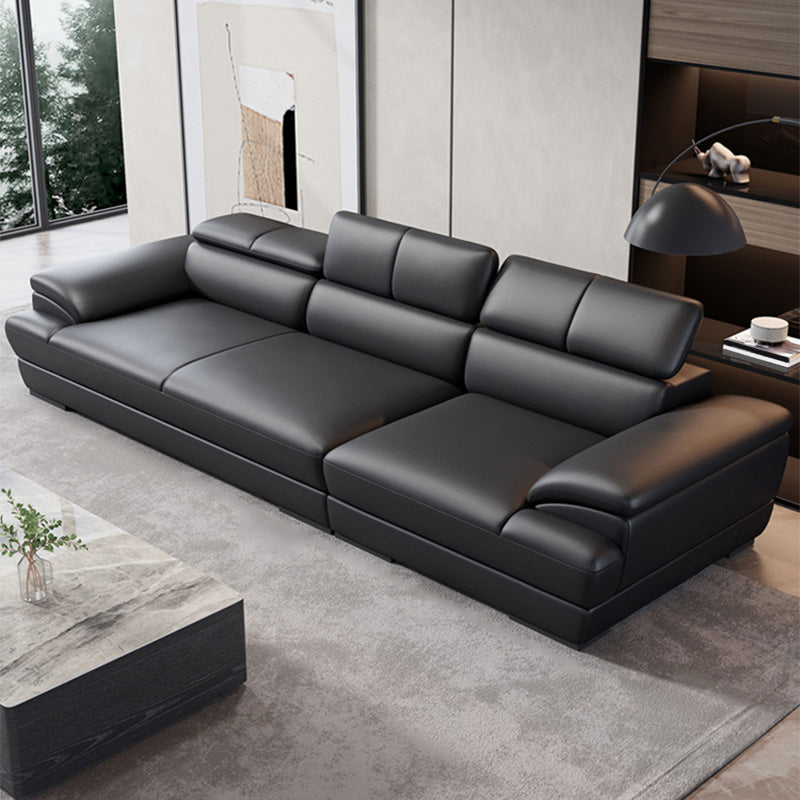Genuine Leather Pillow Top Arm Sectional Sofa 27.55"High Cushion Back Sofa,Black