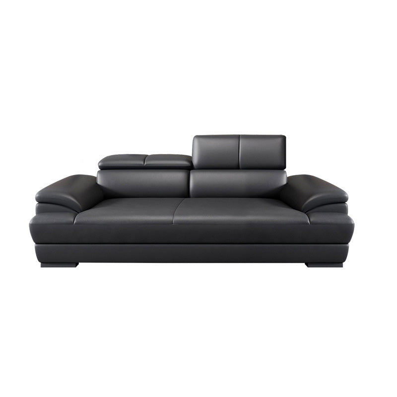 Genuine Leather Pillow Top Arm Sectional Sofa 27.55"High Cushion Back Sofa,Black