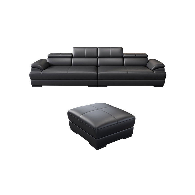 Genuine Leather Pillow Top Arm Sectional Sofa 27.55"High Cushion Back Sofa,Black