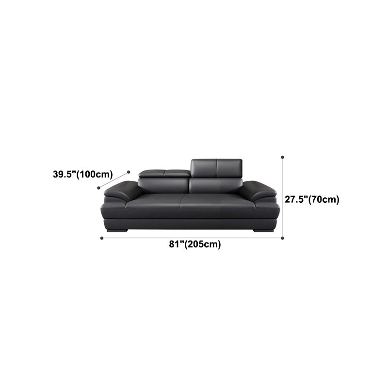 Genuine Leather Pillow Top Arm Sectional Sofa 27.55"High Cushion Back Sofa,Black