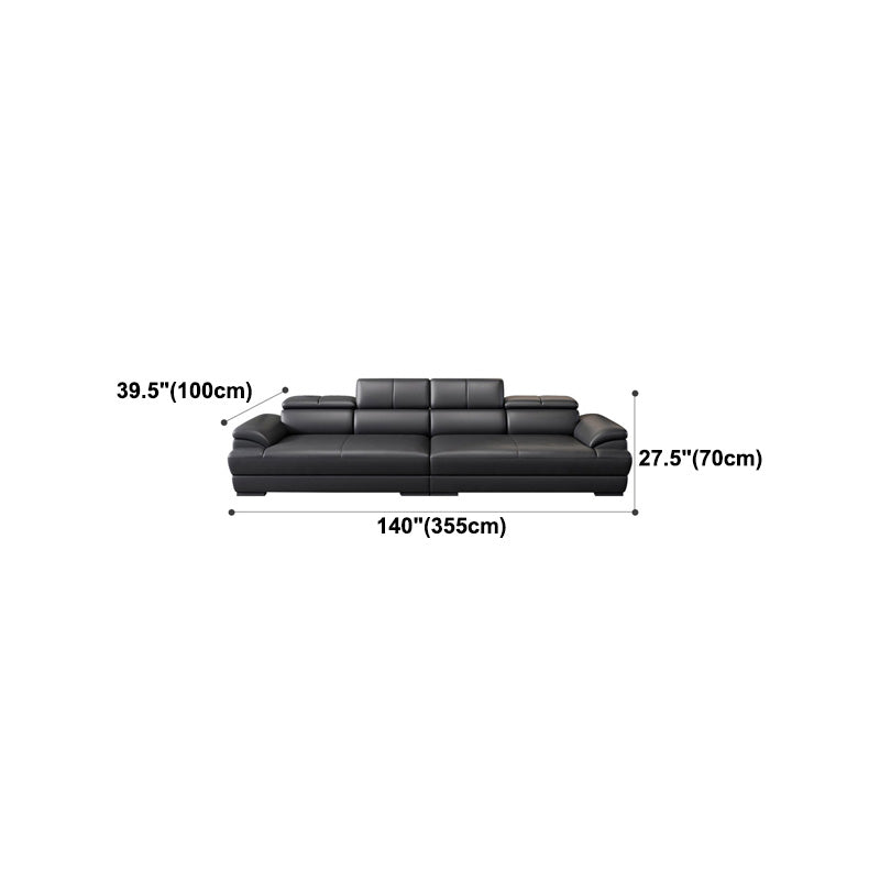 Genuine Leather Pillow Top Arm Sectional Sofa 27.55"High Cushion Back Sofa,Black