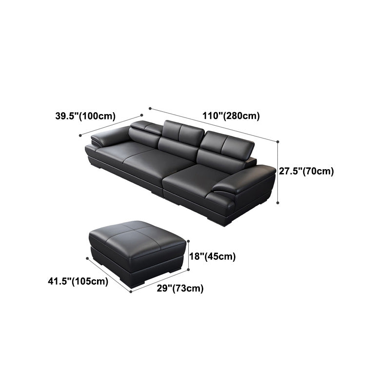 Genuine Leather Pillow Top Arm Sectional Sofa 27.55"High Cushion Back Sofa,Black