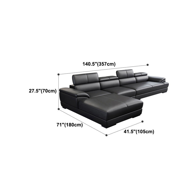 Genuine Leather Pillow Top Arm Sectional Sofa 27.55"High Cushion Back Sofa,Black