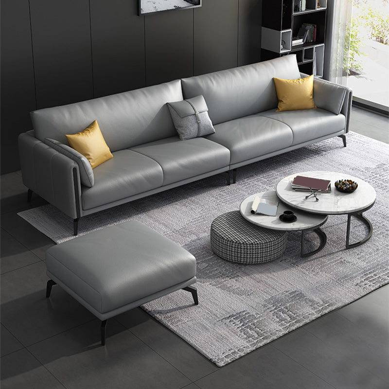 Gray Faux Leather Straight Arm Sofa/Sectionals with water proof for Living Room
