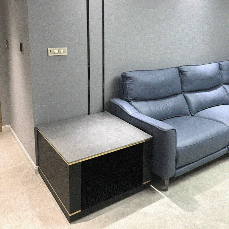 Contemporary Square Stone Top End Table Double Tier Sofa Side Table