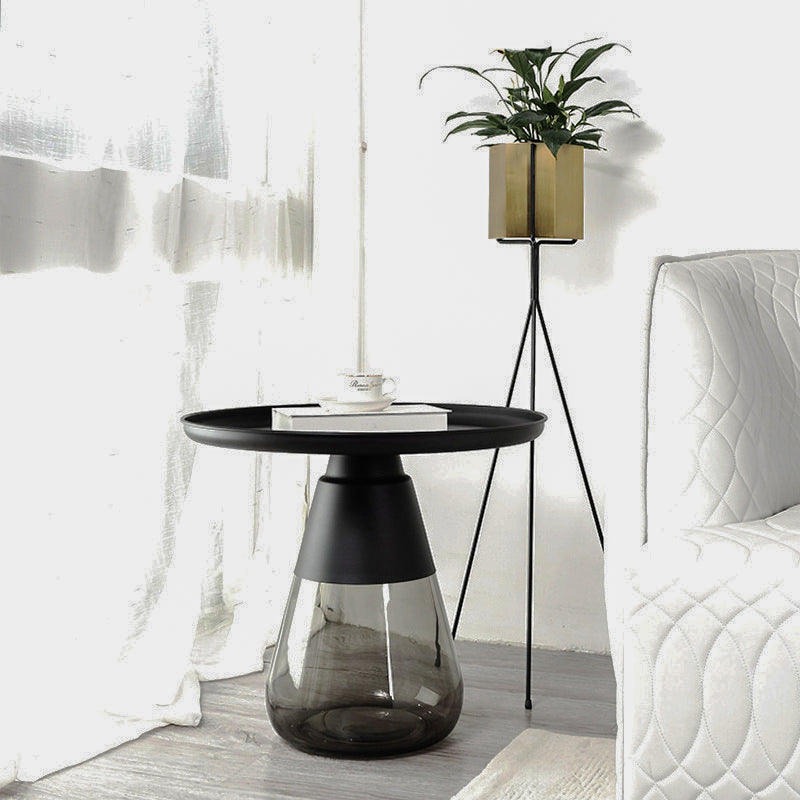 Modern Style Black/gold Metal Countertop Glass Base Green/grey Round Side Table