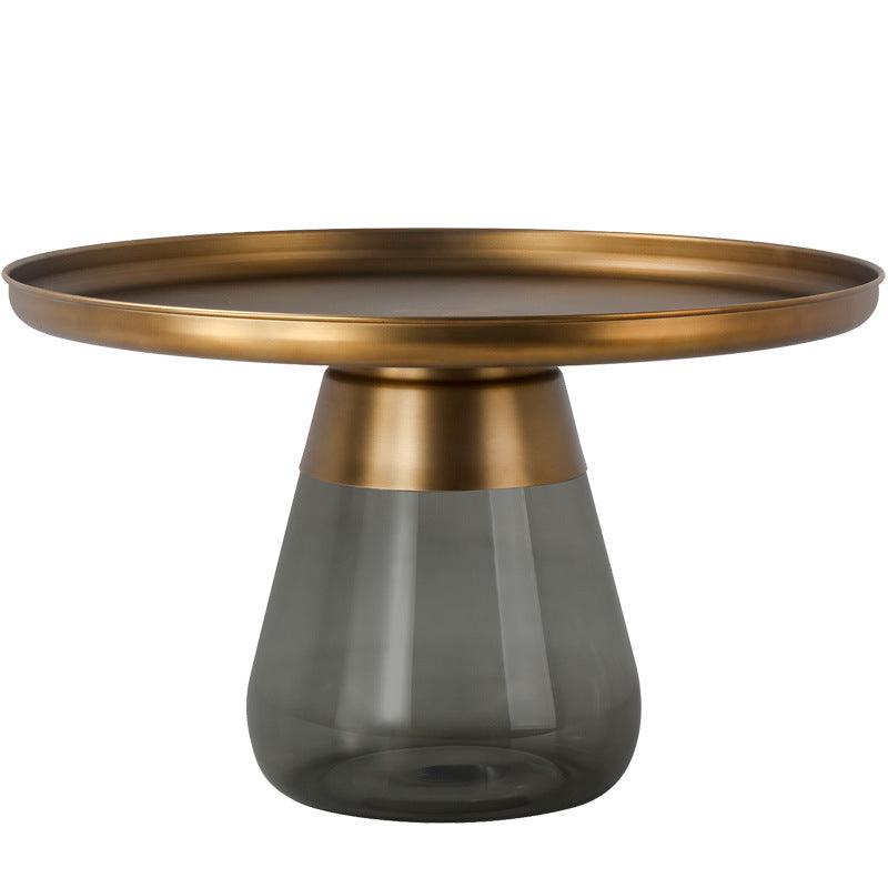 Modern Style Black/gold Metal Countertop Glass Base Green/grey Round Side Table