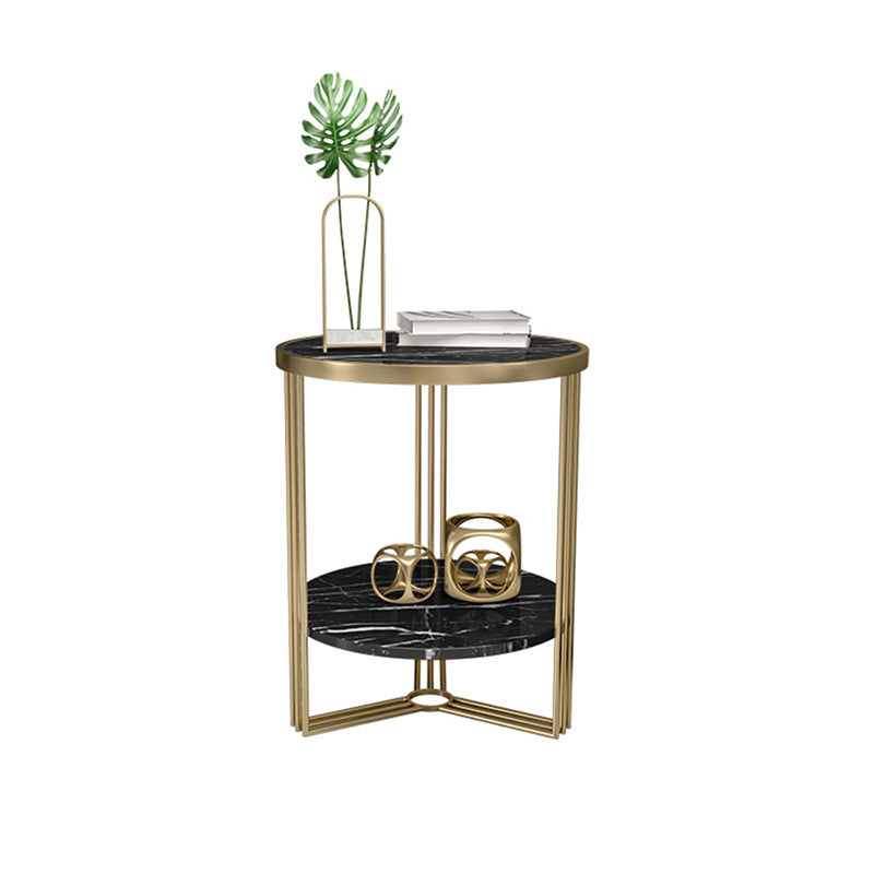 Glam Round Side End Table Double Tier Sofa Side Table with Shelf