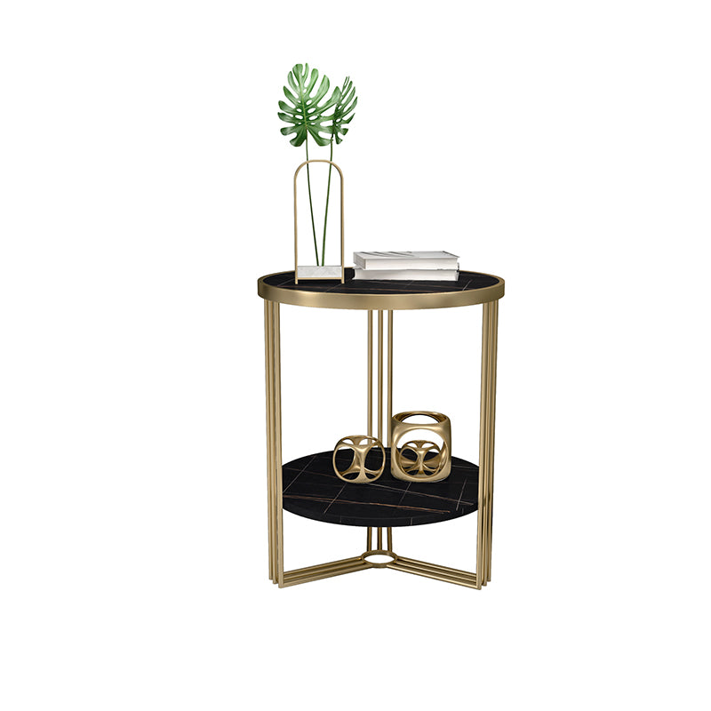 Glam Round Side End Table Double Tier Sofa Side Table with Shelf