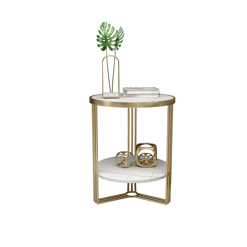 Glam Round Side End Table Double Tier Sofa Side Table with Shelf