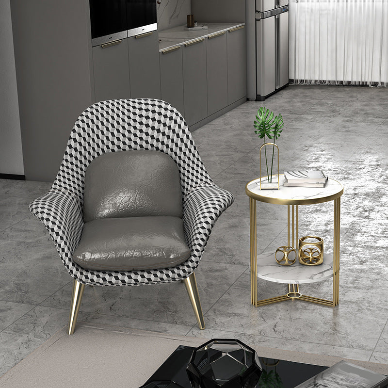 Glam Round Side End Table Double Tier Sofa Side Table with Shelf