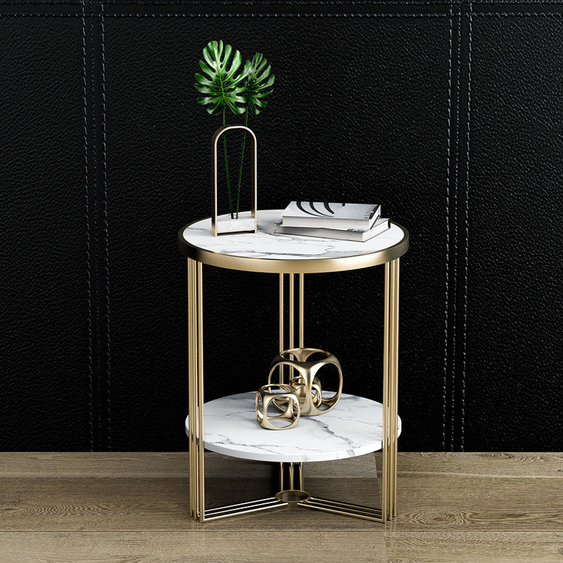 Glam Round Side End Table Double Tier Sofa Side Table with Shelf