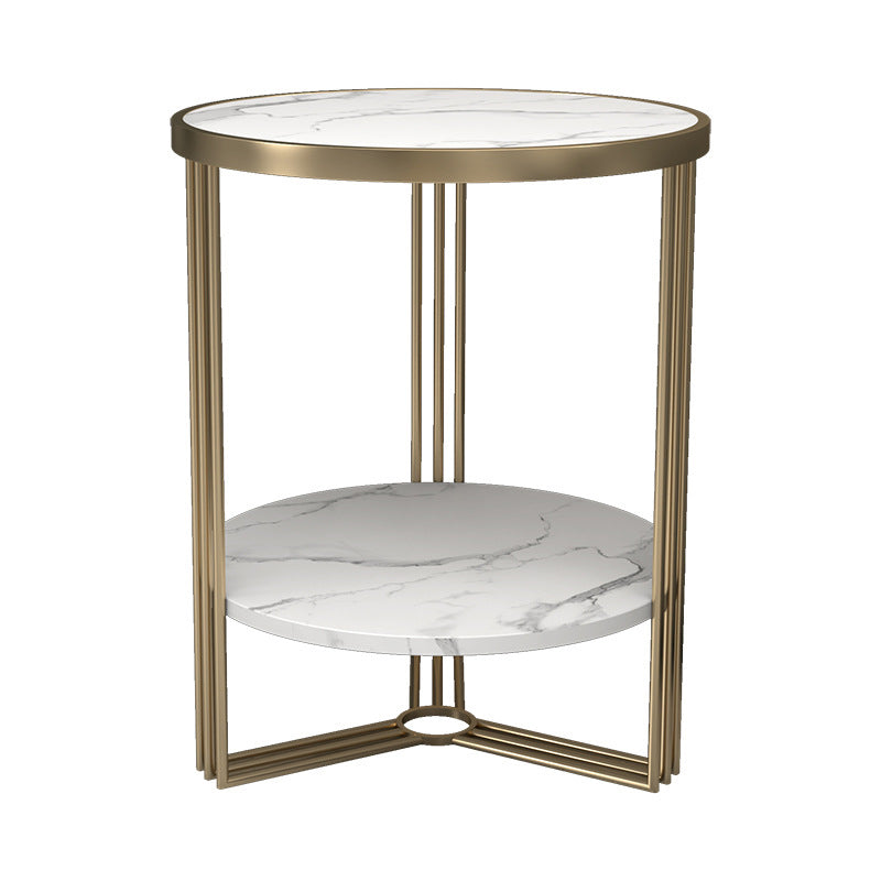Glam Round Side End Table Double Tier Sofa Side Table with Shelf