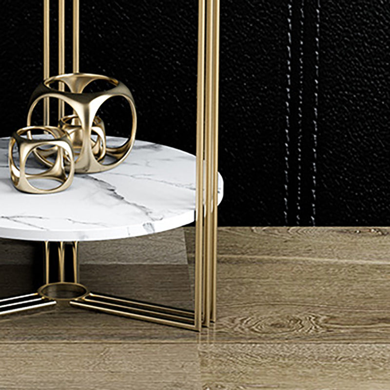 Glam Round Side End Table Double Tier Sofa Side Table with Shelf