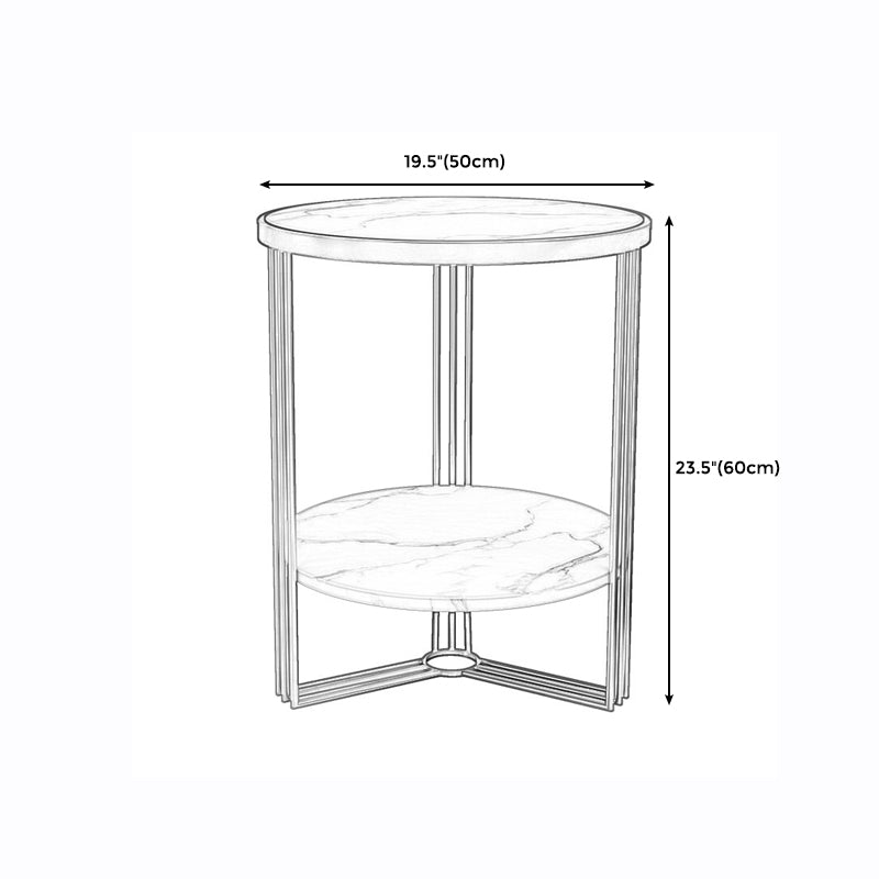 Glam Round Side End Table Double Tier Sofa Side Table with Shelf