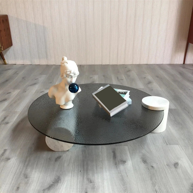 1 Single Modern Glass/marble Coffee Table Round Cocktail Table