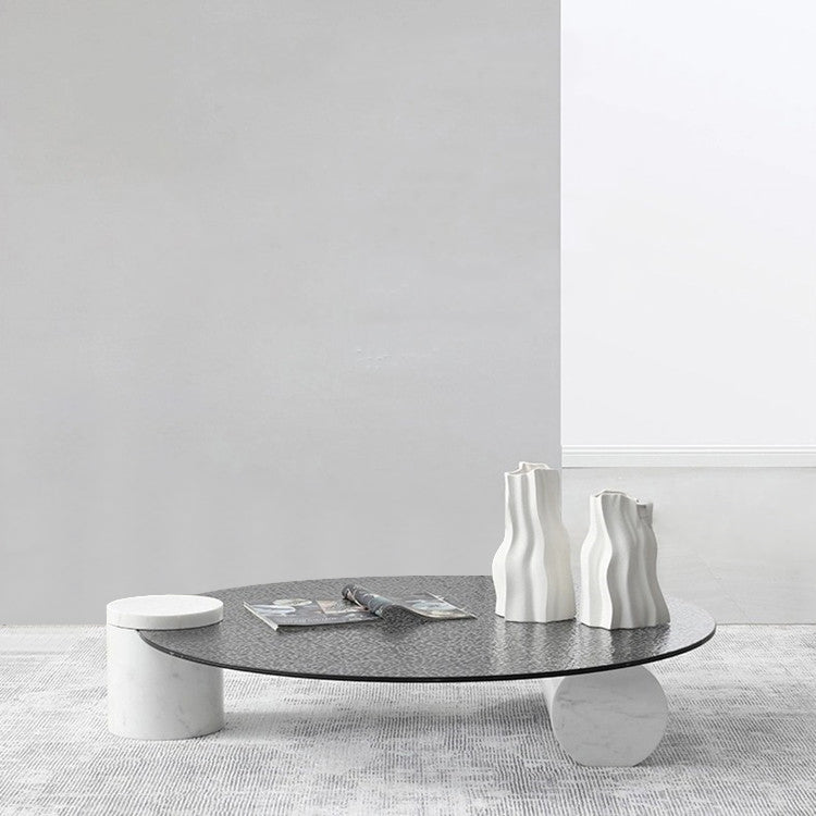 1 Single Modern Glass/marble Coffee Table Round Cocktail Table