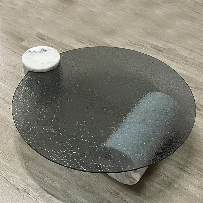 1 Single Modern Glass/marble Coffee Table Round Cocktail Table