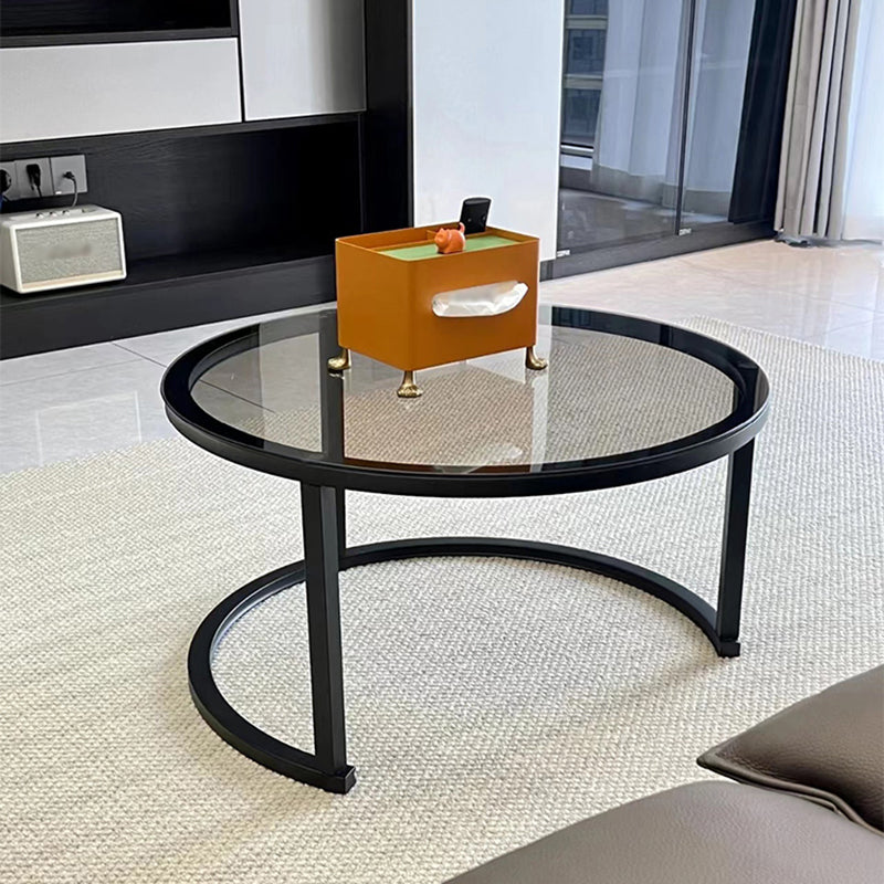 Frame Base Coffee Table Modern Round Glass Cocktail Table - 17.7"