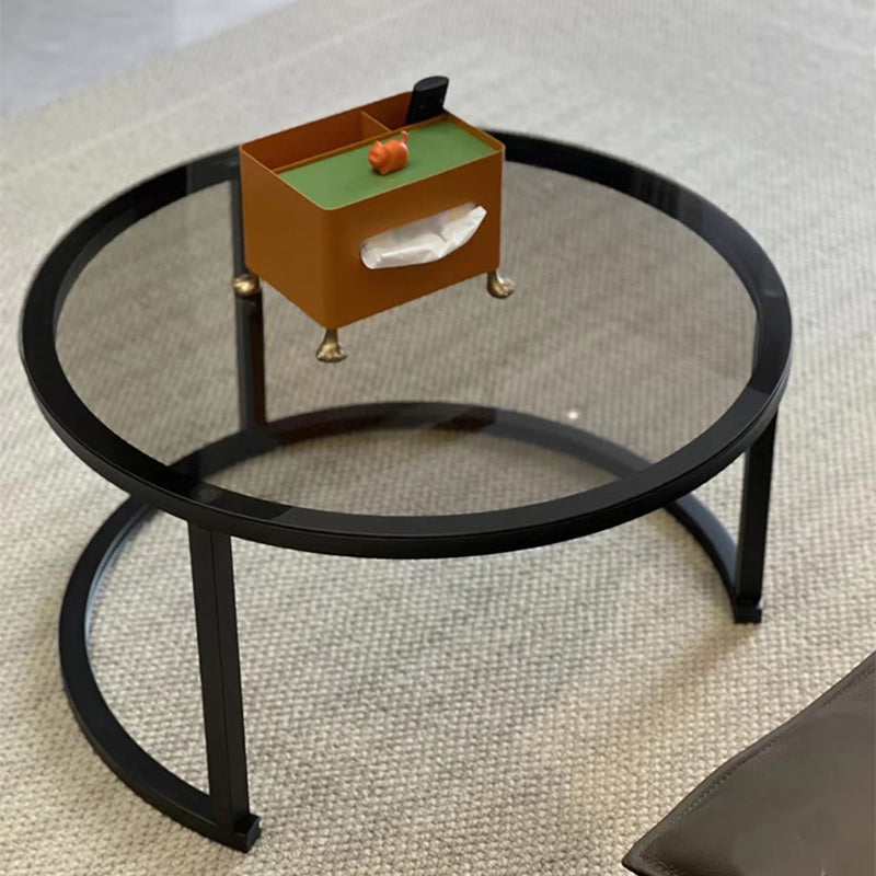 Frame Base Coffee Table Modern Round Glass Cocktail Table - 17.7"