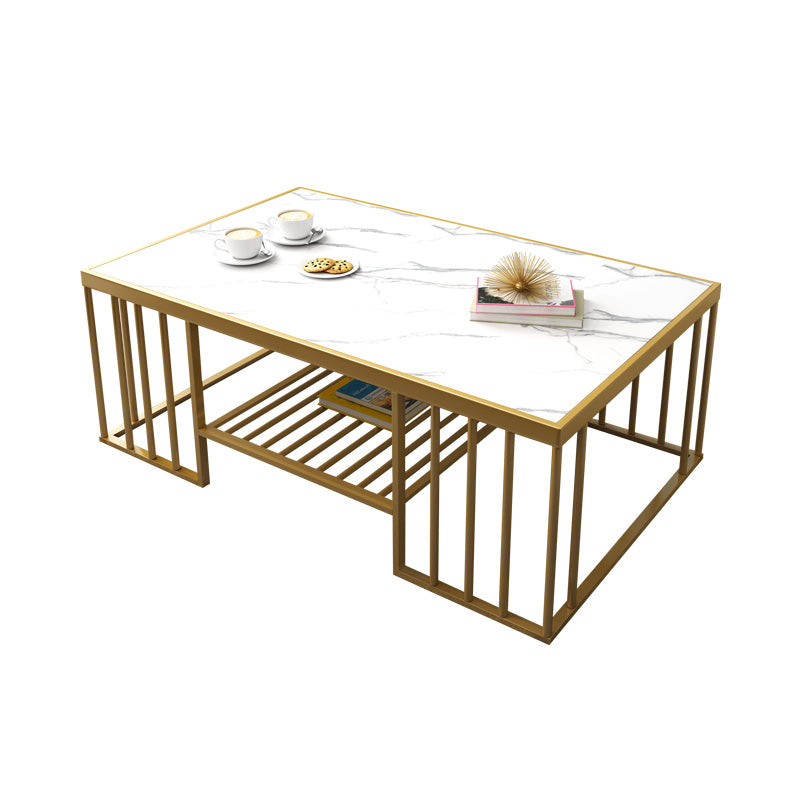 Modern Slate Coffee Table with Metal Legs Cocktail Table for Living Room