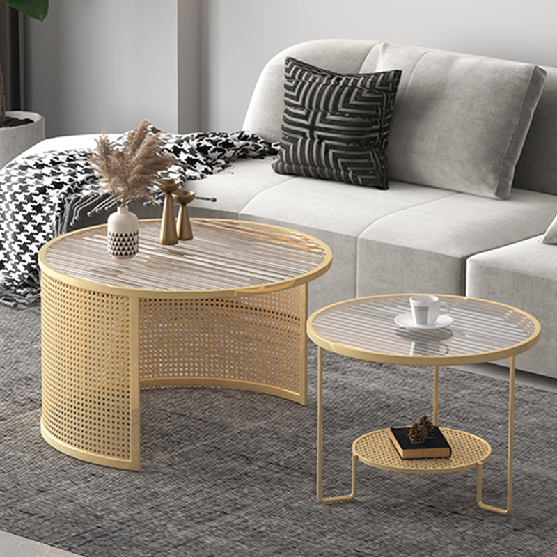 Modernism Round Glass and Steel Coffee Cocktail Table - 17.7"/19.7" H