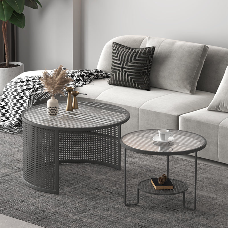 Modernism Round Glass and Steel Coffee Cocktail Table - 17.7"/19.7" H