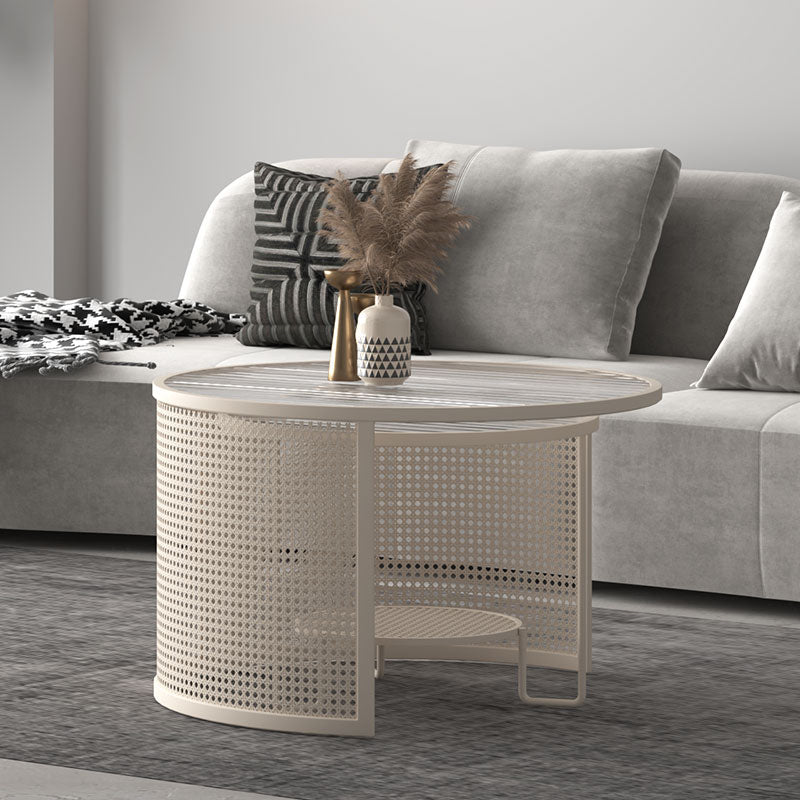 Modernism Round Glass and Steel Coffee Cocktail Table - 17.7"/19.7" H