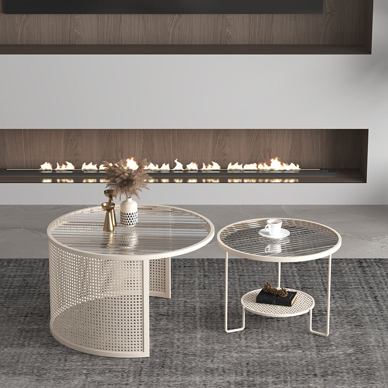 Modernism Round Glass and Steel Coffee Cocktail Table - 17.7"/19.7" H