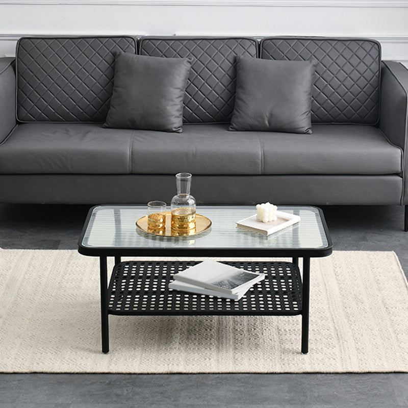 Four Legs Glass Coffee Table Shelf Included Geometric Single Cocktail Table