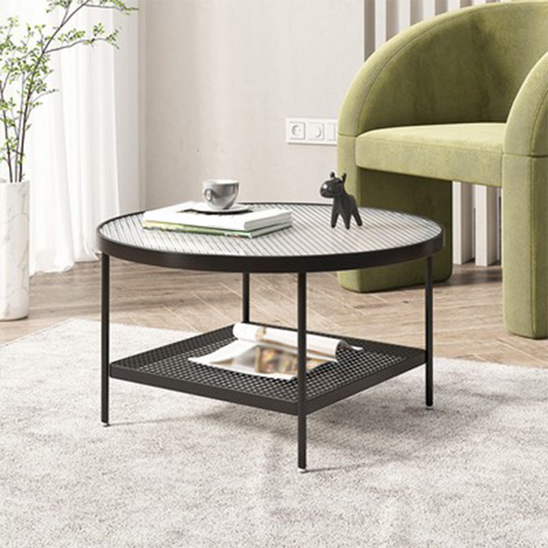 Four Legs Glass Coffee Table Shelf Included Geometric Single Cocktail Table