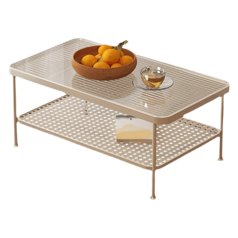 Four Legs Glass Coffee Table Shelf Included Geometric Single Cocktail Table