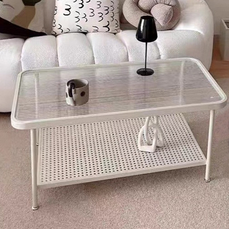 Four Legs Glass Coffee Table Shelf Included Geometric Single Cocktail Table
