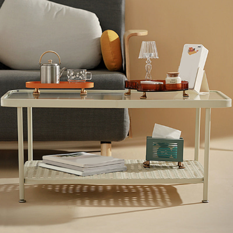 Four Legs Glass Coffee Table Shelf Included Geometric Single Cocktail Table