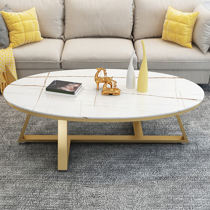 Modern Style Solid Slate Top White Gold/white/black Gold/grey Oval Coffee Table